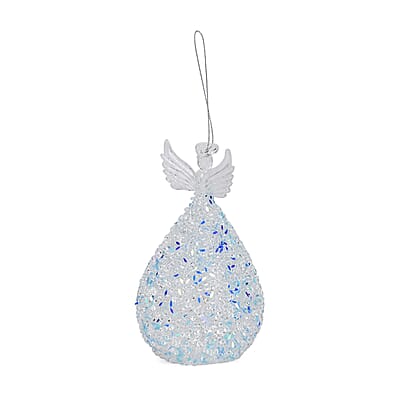Ornamental Glass Angel with White Glitter on Balloon Skirt
