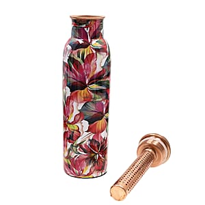 Homesmart Multi Color Floral Printed Copper Bottle (32 Oz) with Shungite Infuser and Beaded Stretch Bracelet