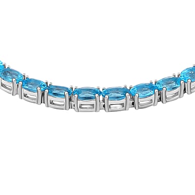 Betroka Blue Apatite and Thai Black Spinel 12.90 ctw Double Dragon Head Bracelet in Rhodium Over Sterling Silver (6.50 In)