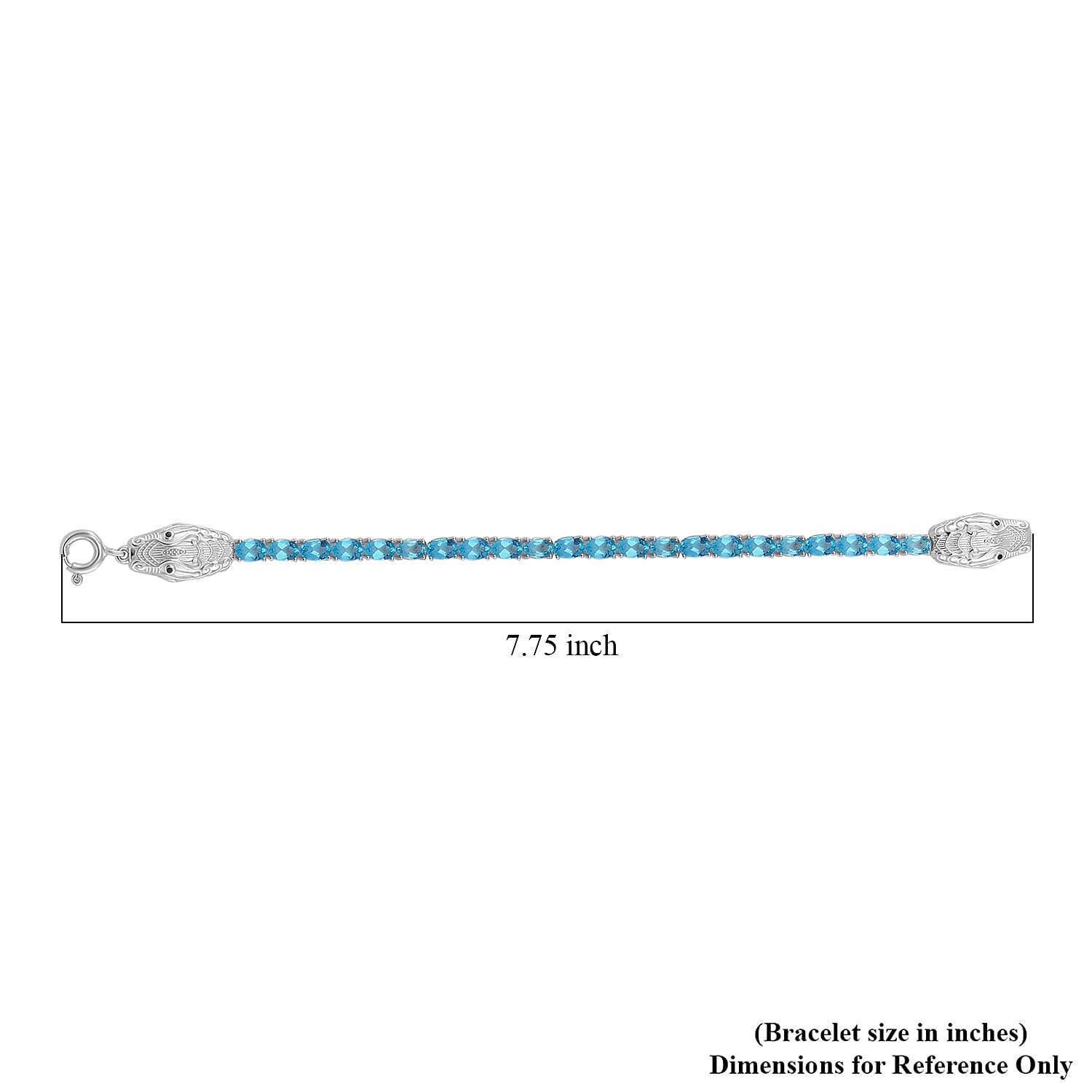 Betroka Blue Apatite and Thai Black Spinel 12.90 ctw Double Dragon Head Bracelet in Rhodium Over Sterling Silver (6.50 In)