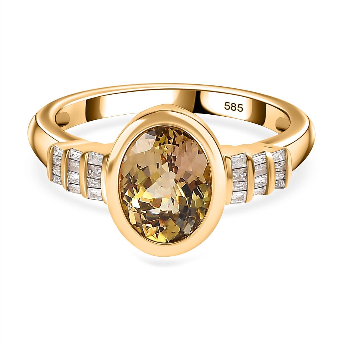 AAA Natural Golden Tanzanite and Diamond I2-I3 2.14 ctw Ring in 14K Yellow Gold (Size 6.5)