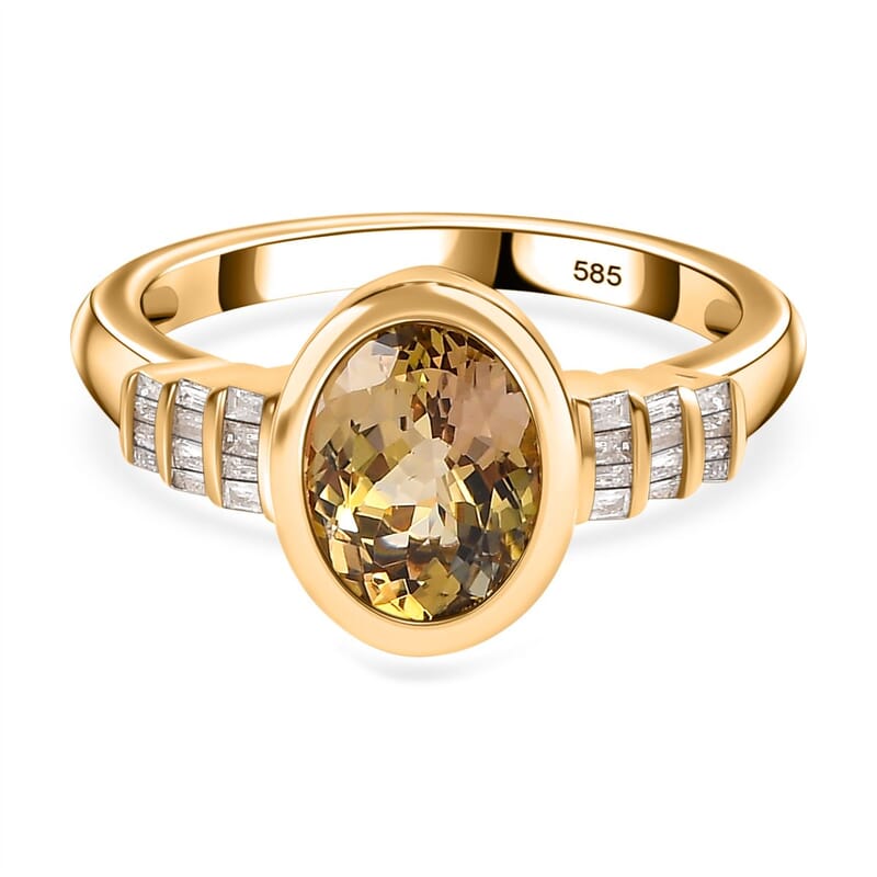 AAA Natural Golden Tanzanite and Diamond I2-I3 2.14 ctw Ring in 14K Yellow Gold (Size 6.5)