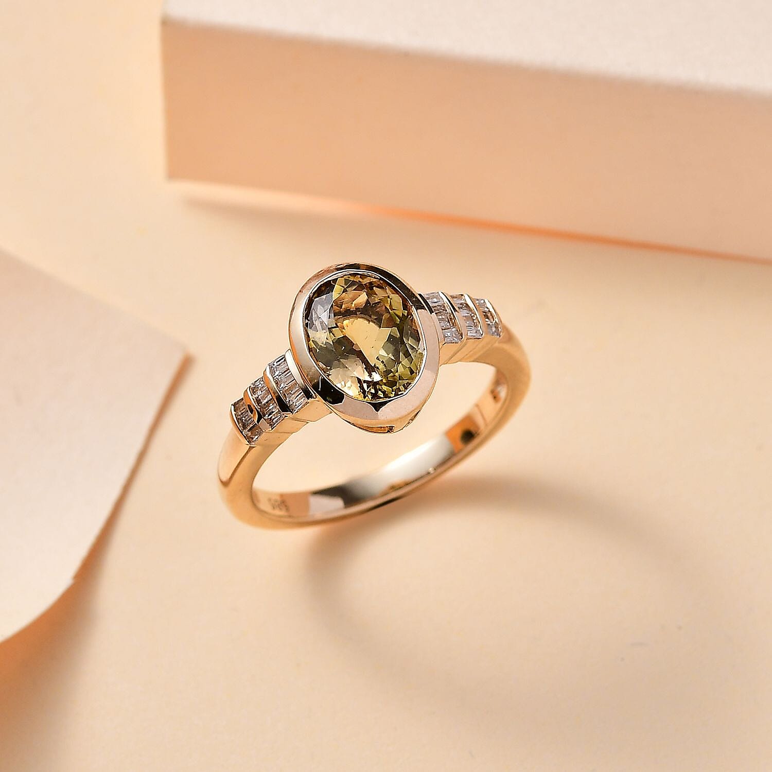 AAA Natural Golden Tanzanite and Diamond I2-I3 2.14 ctw Ring in 14K Yellow Gold (Size 6.5)