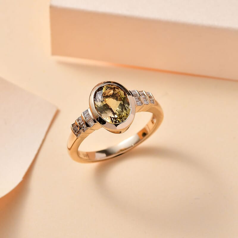 AAA Natural Golden Tanzanite and Diamond I2-I3 2.14 ctw Ring in 14K Yellow Gold (Size 6.5)