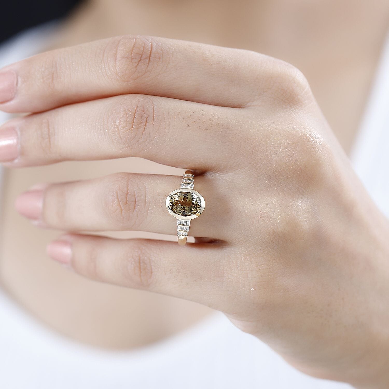 AAA Natural Golden Tanzanite and Diamond I2-I3 2.14 ctw Ring in 14K Yellow Gold (Size 6.5)