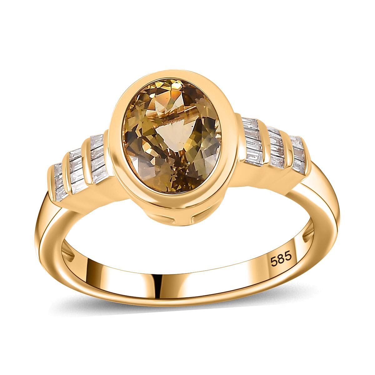 AAA Natural Golden Tanzanite and Diamond I2-I3 2.14 ctw Ring in 14K Yellow Gold (Size 6.5)