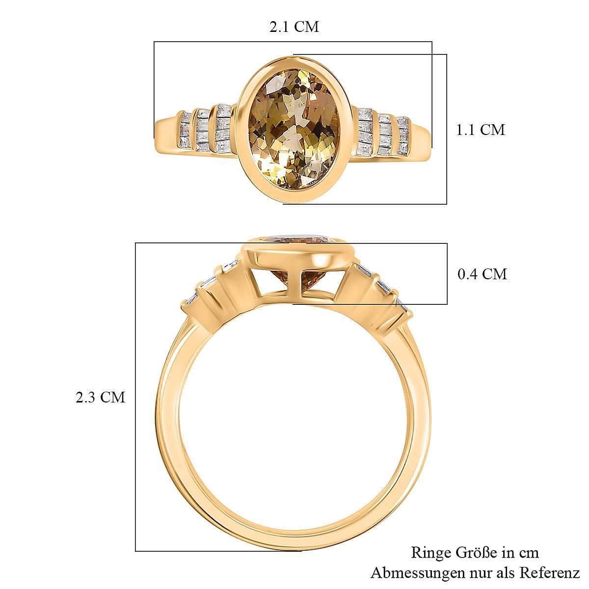 AAA Natural Golden Tanzanite and Diamond I2-I3 2.14 ctw Ring in 14K Yellow Gold (Size 6.5)