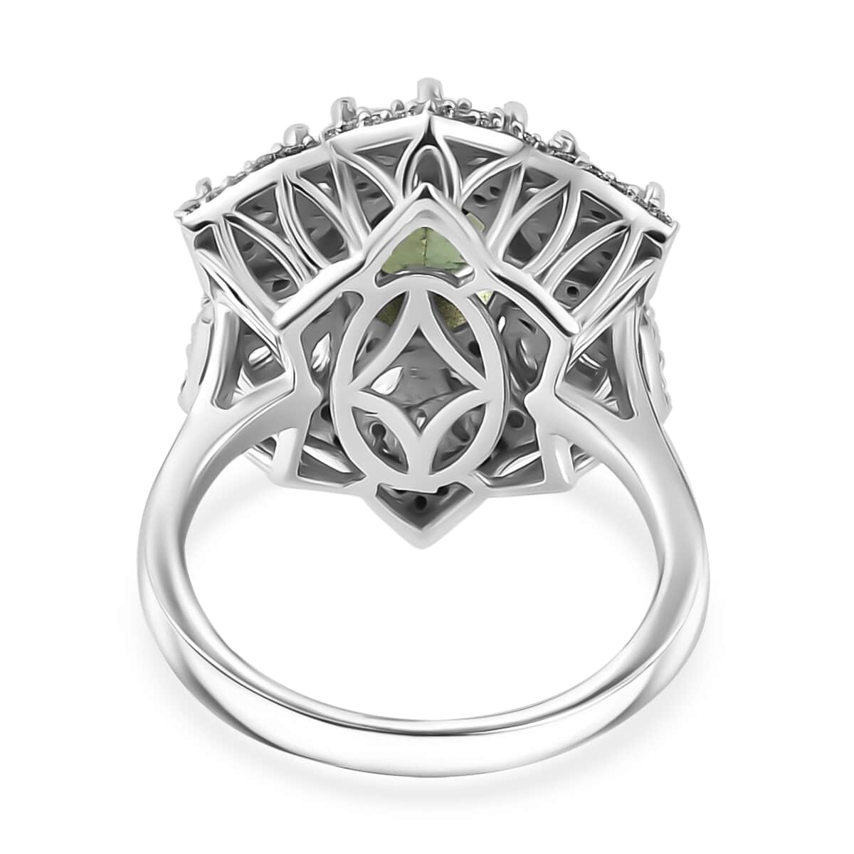 Andranomaro Green Apatite and Moissanite Flower Ring in Rhodium Over Sterling Silver (Size 6.0) 4.10 ctw image number 4