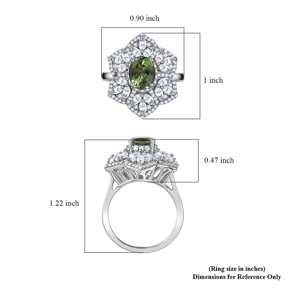 Andranomaro Green Apatite and Moissanite Flower Ring in Rhodium Over Sterling Silver (Size 6.0) 4.10 ctw