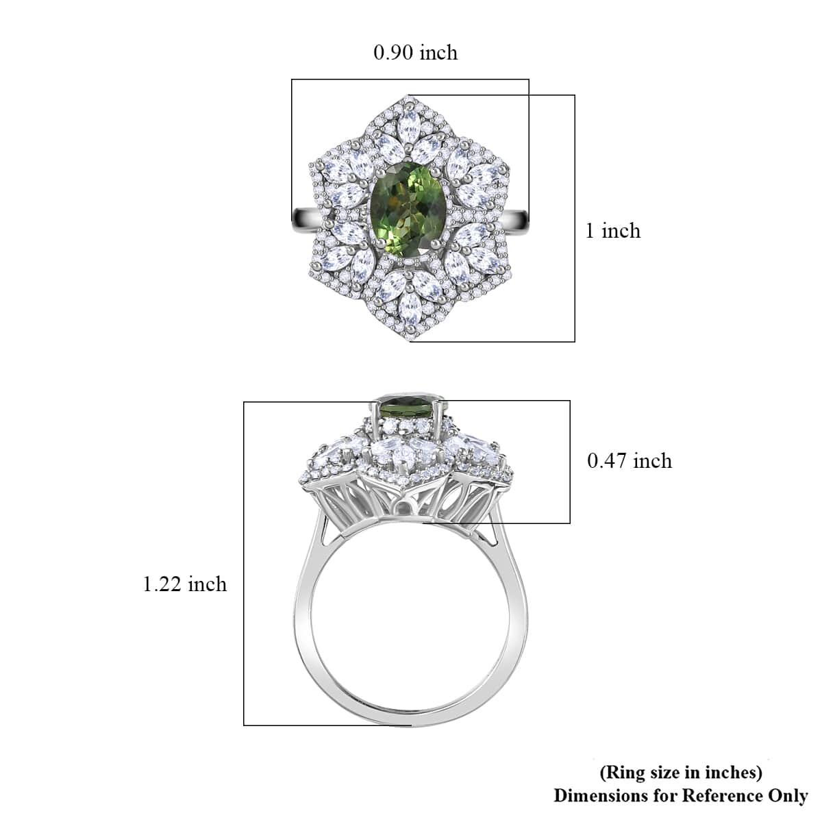 Andranomaro Green Apatite and Moissanite Flower Ring in Rhodium Over Sterling Silver (Size 6.0) 4.10 ctw image number 5