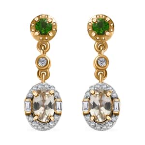 AAA Turkizite and Multi Gemstone Halo Dangle Earrings in 18K Vermeil Yellow Gold Over Sterling Silver 1.50 ctw