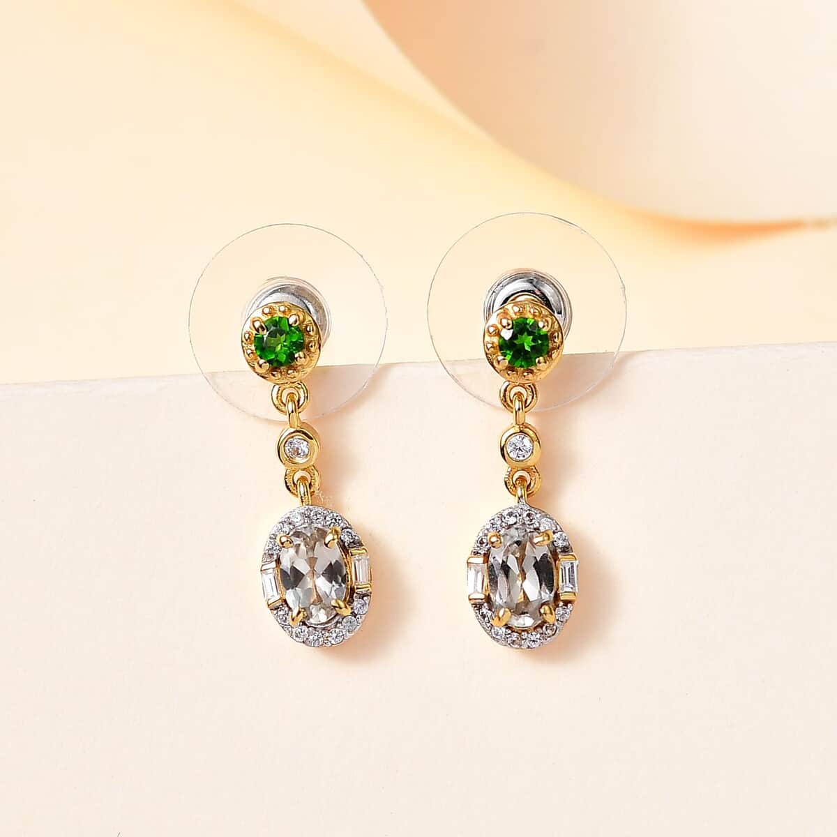 AAA Turkizite and Multi Gemstone Halo Dangle Earrings in 18K Vermeil Yellow Gold Over Sterling Silver 1.50 ctw image number 1