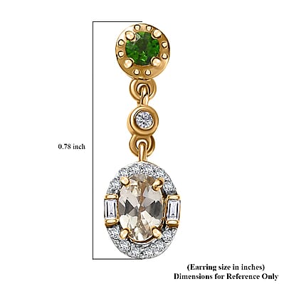 AAA Turkizite and Multi Gemstone Halo Dangle Earrings in 18K Vermeil Yellow Gold Over Sterling Silver 1.50 ctw
