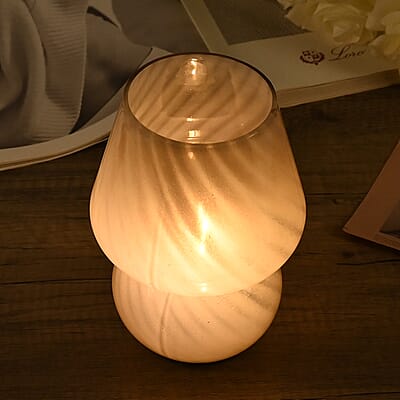Teal Mushroom-shaped Glass Table Lamp (2xAAA Not Included)