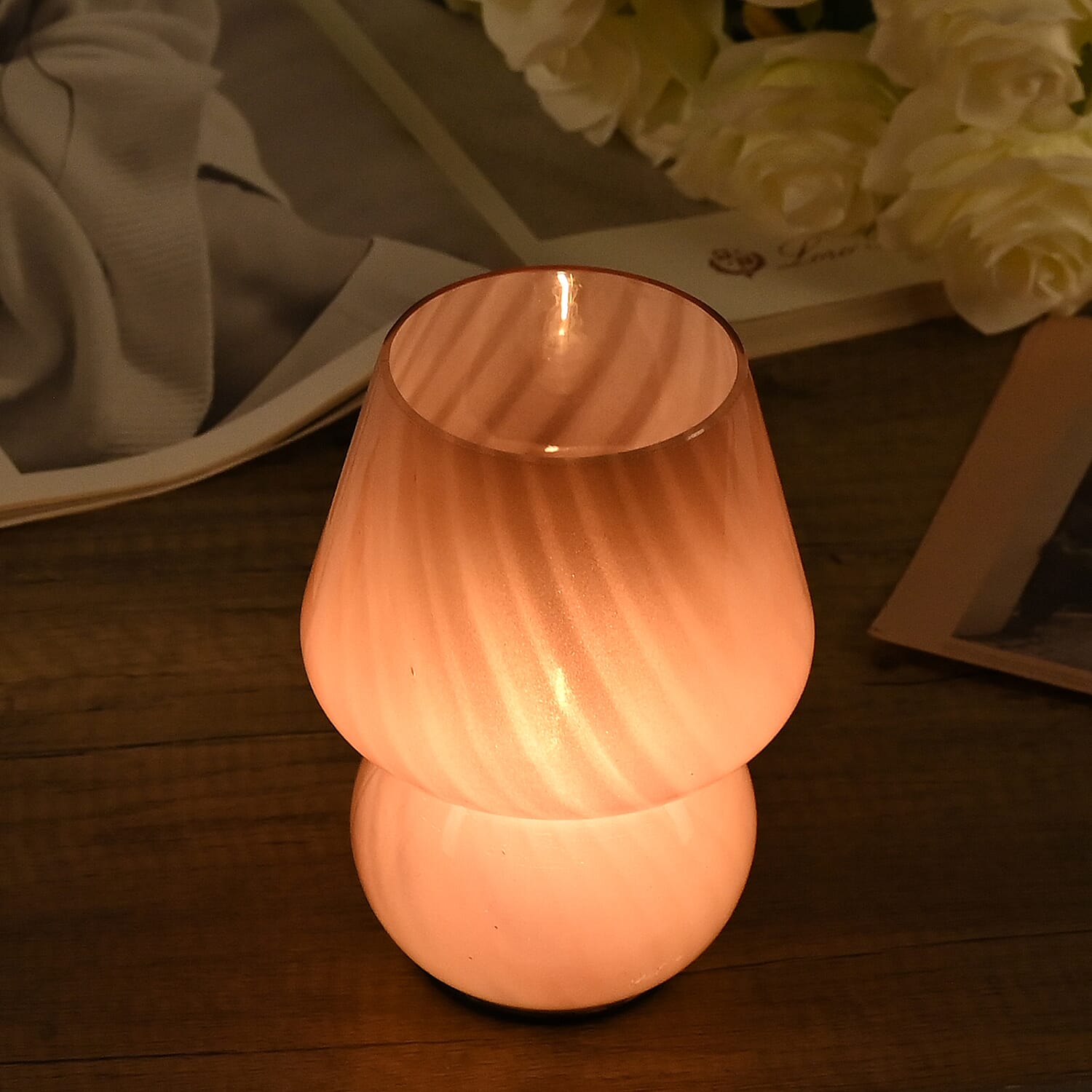 Red Mushroom-shaped Glass Table Lamp (2xAAA Not Included)