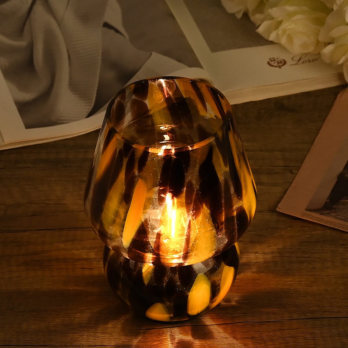 Brown Mushroom-shaped Glass Table Lamp (2xAAA Not Included) image number 1