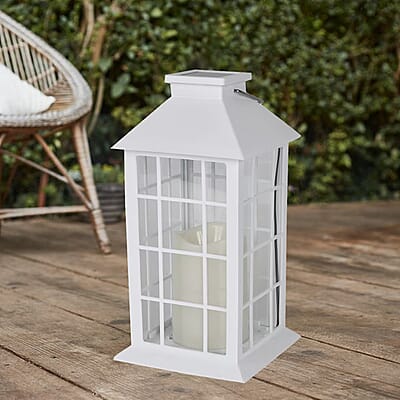 White Solar Column Pattern Rechargeable Hanging LED Lantern