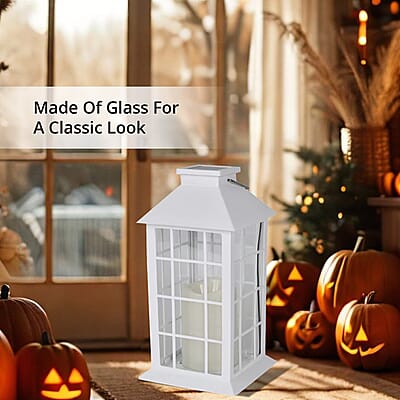 White Solar Column Pattern Rechargeable Hanging LED Lantern