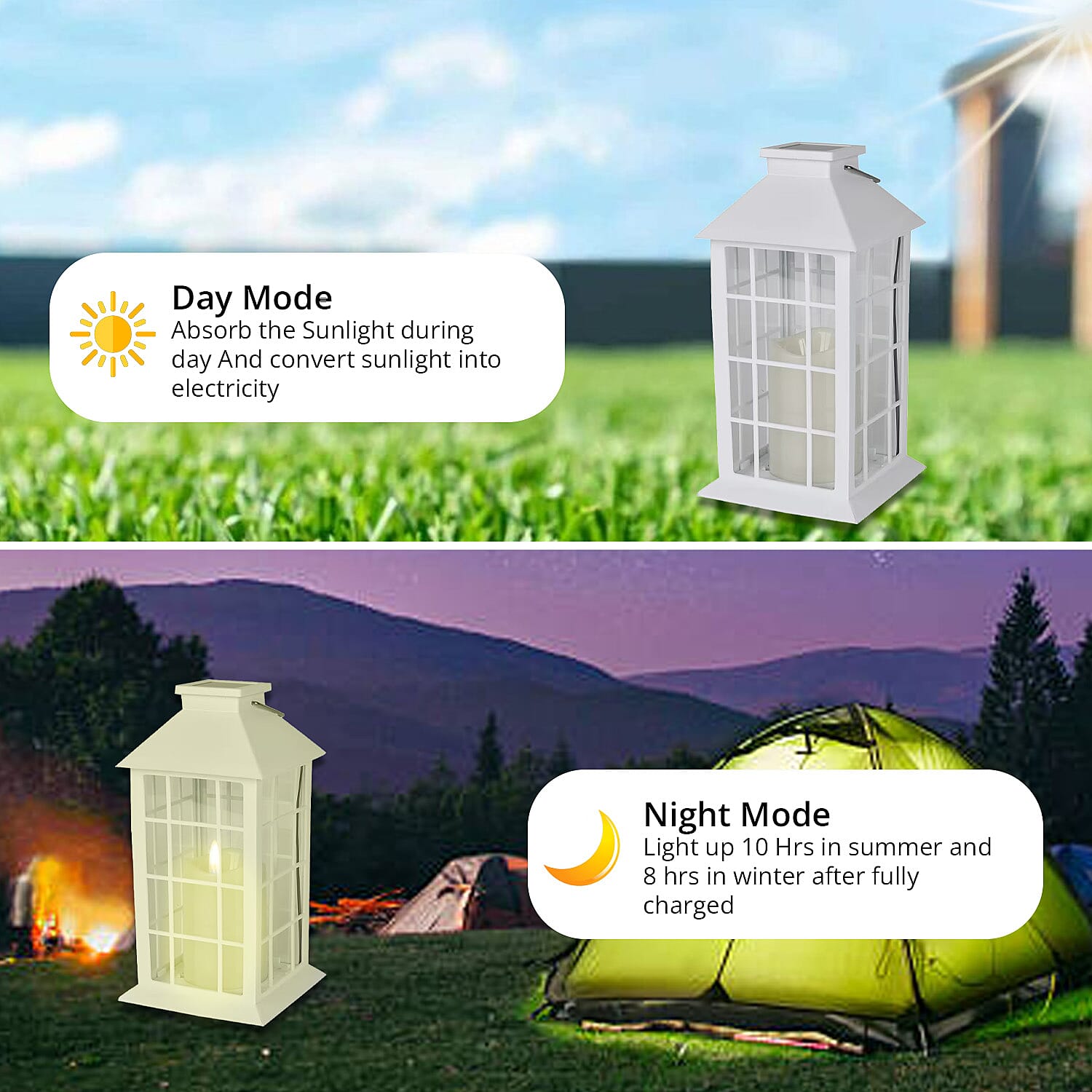 White Solar Column Pattern Rechargeable Hanging LED Lantern