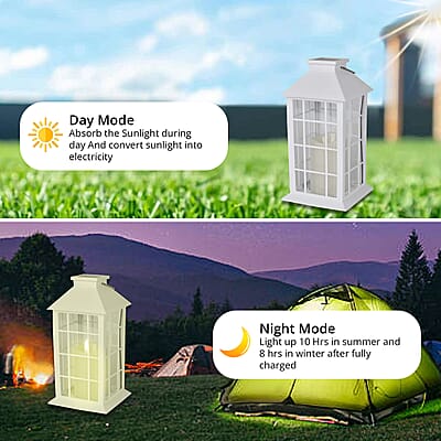 White Solar Column Pattern Rechargeable Hanging LED Lantern
