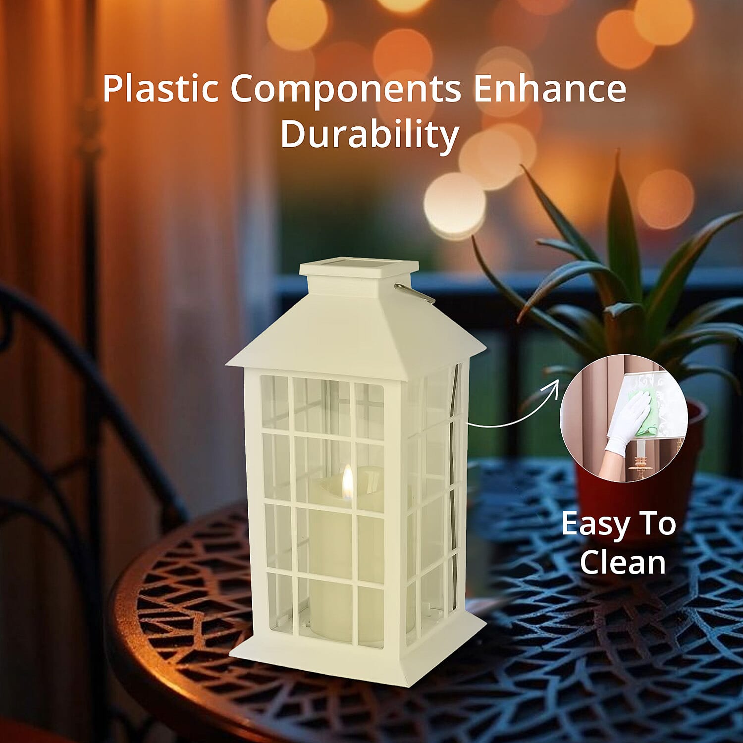 White Solar Column Pattern Rechargeable Hanging LED Lantern