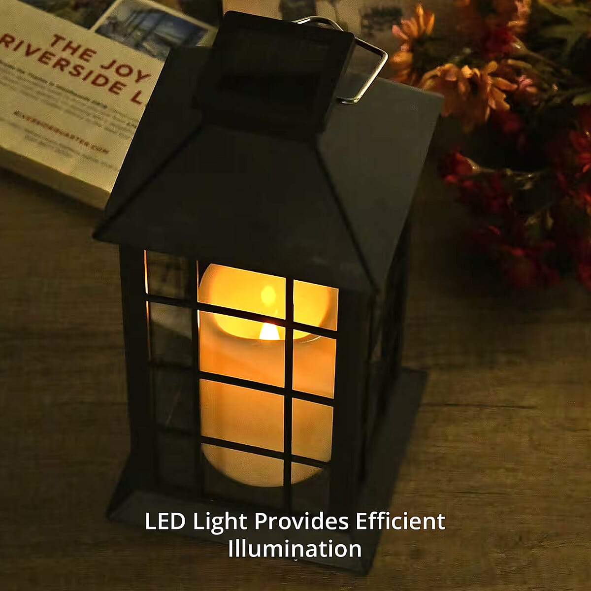 Black Solar Column Pattern Rechargeable Hanging LED Lantern image number 7