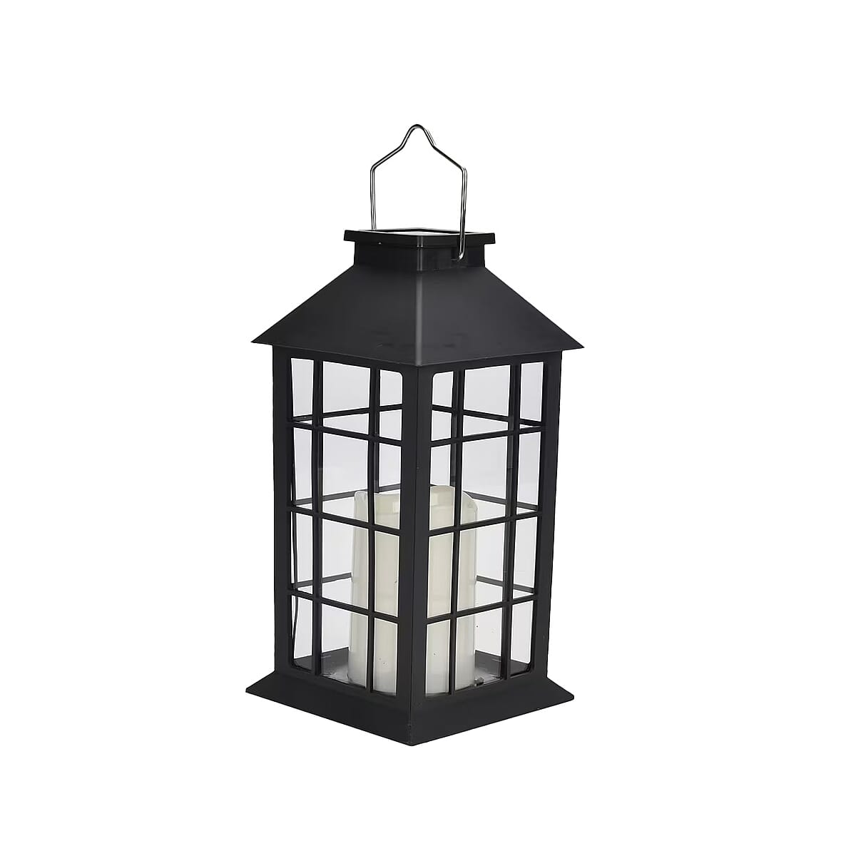 Black Solar Column Pattern Rechargeable Hanging LED Lantern image number 8