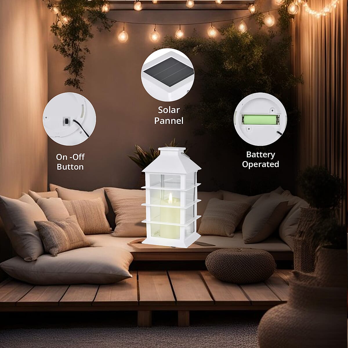 White Solar Row Pattern Rechargeable Hanging LED Lantern image number 6