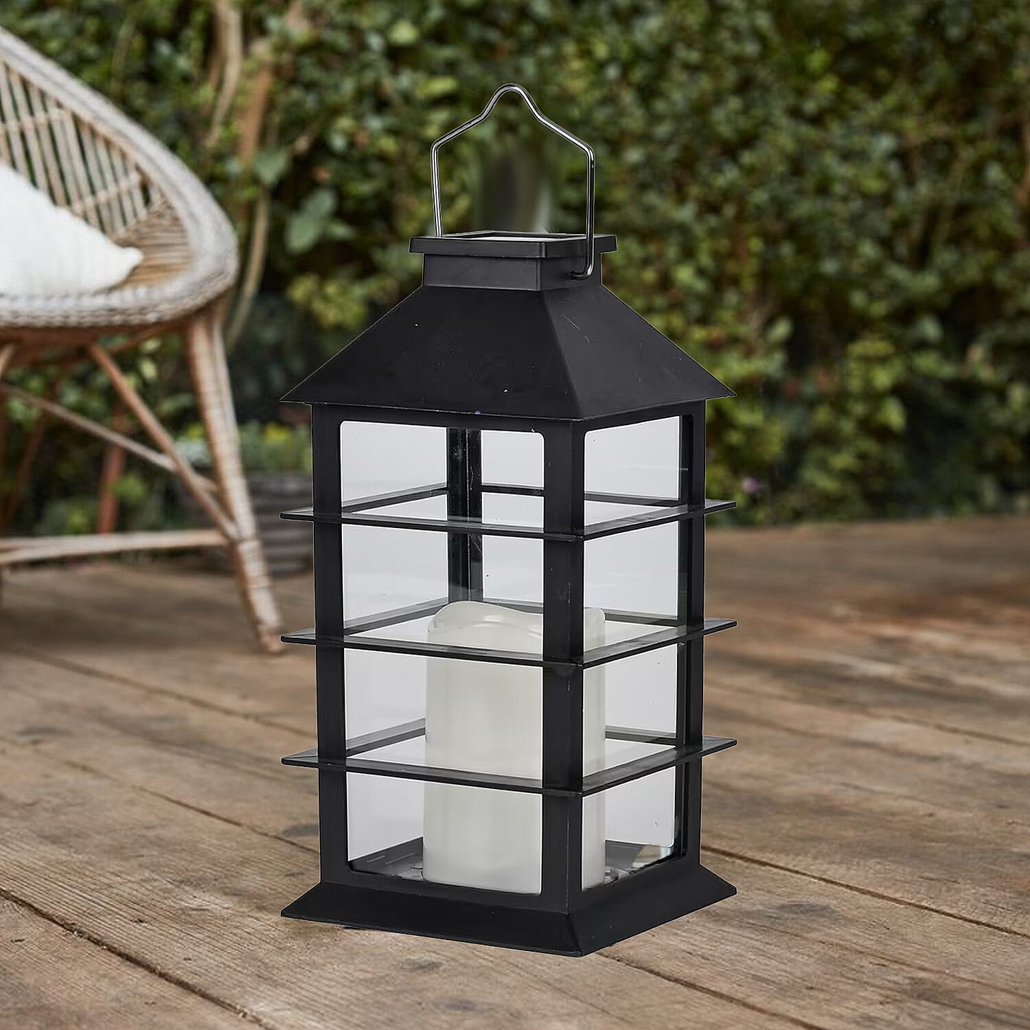 Black Solar Row Pattern Rechargeable Hanging LED Lantern