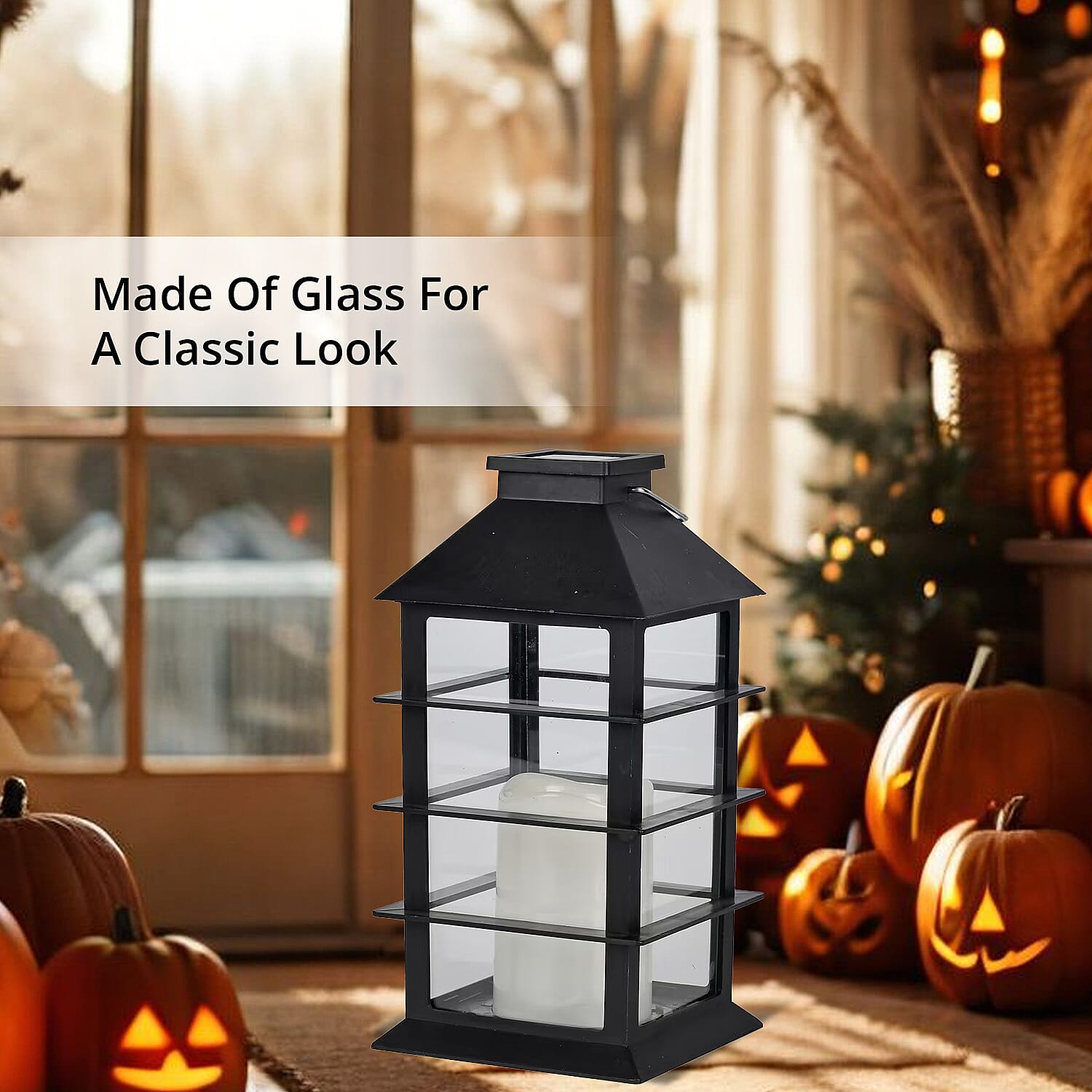 Black Solar Row Pattern Rechargeable Hanging LED Lantern