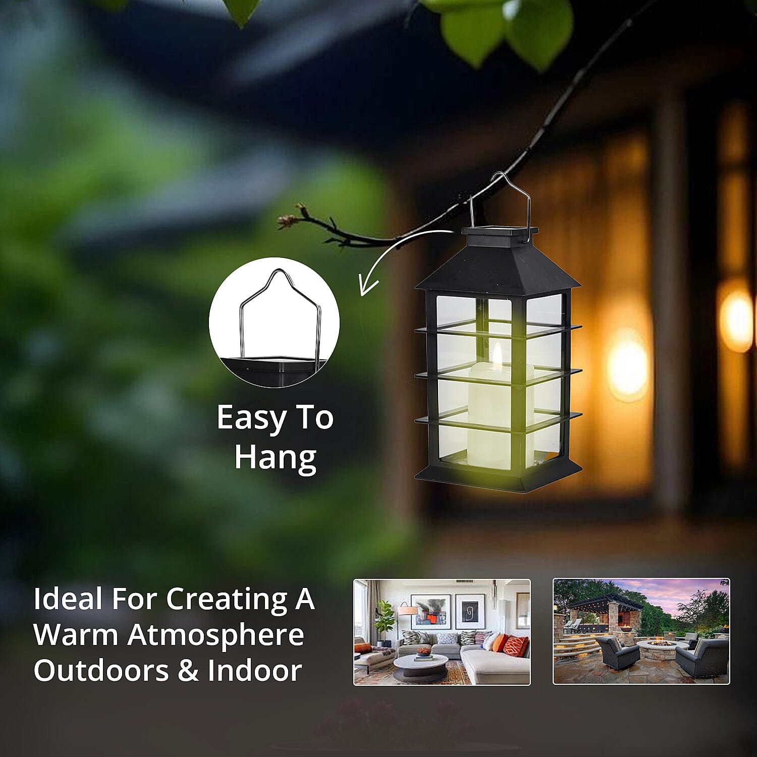 Black Solar Row Pattern Rechargeable Hanging LED Lantern