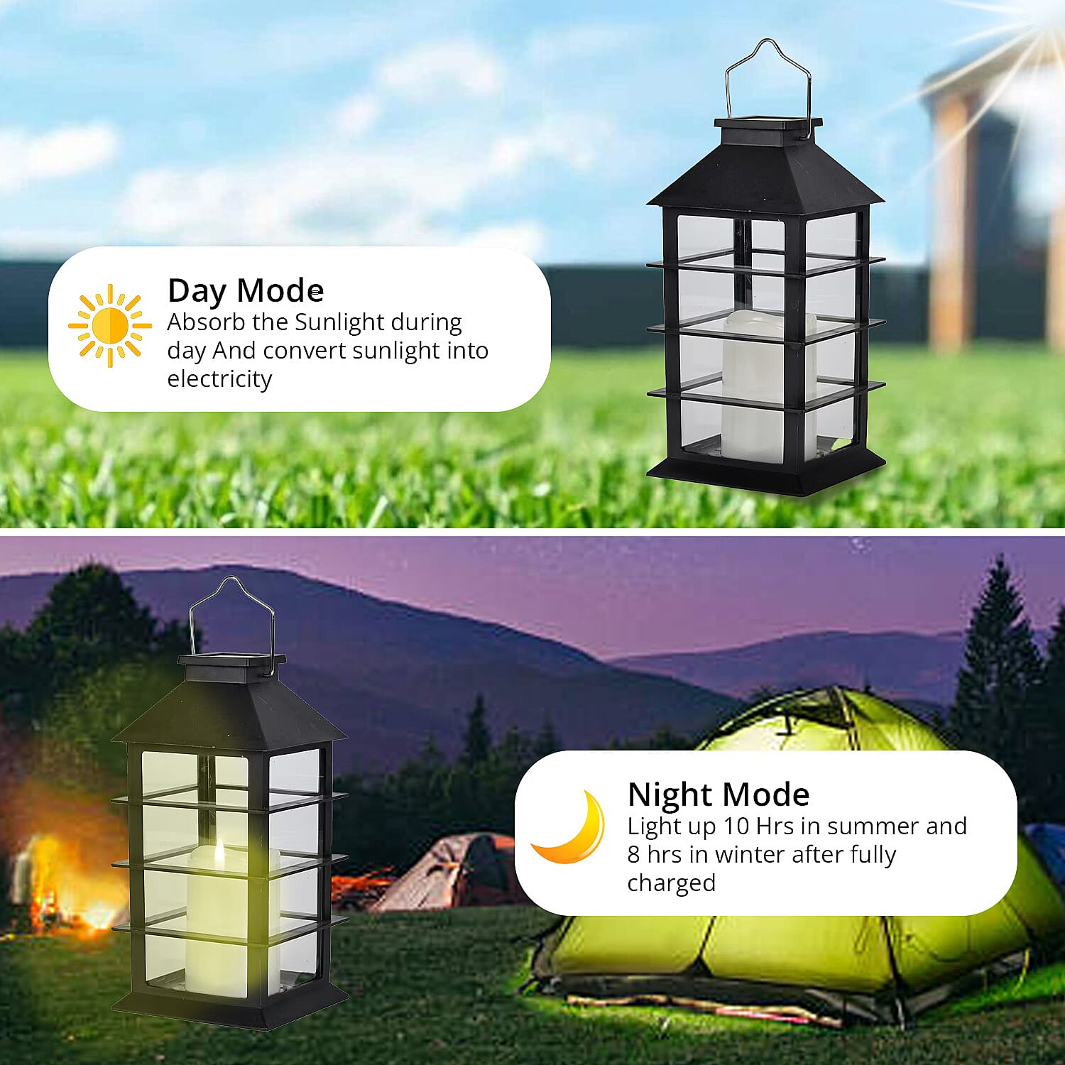 Black Solar Row Pattern Rechargeable Hanging LED Lantern