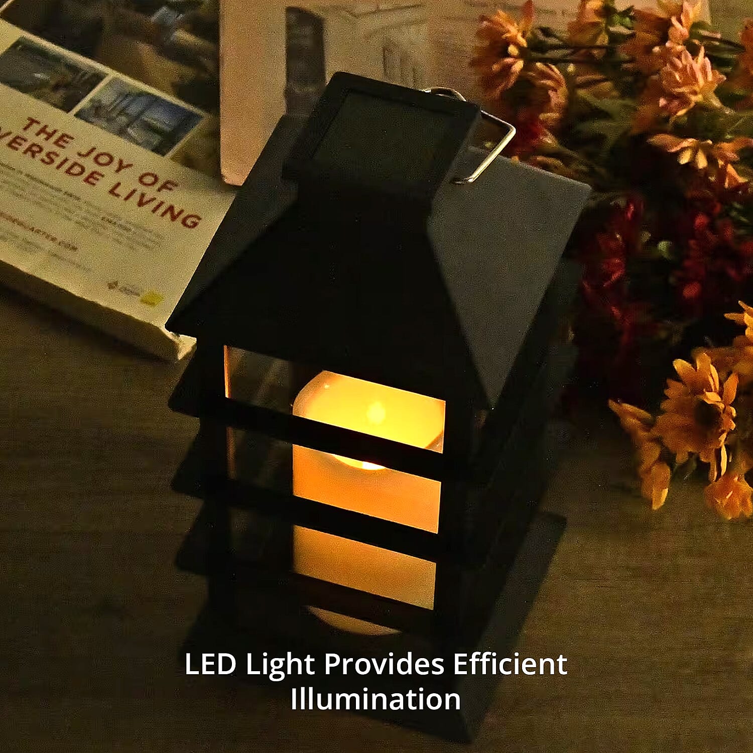 Black Solar Row Pattern Rechargeable Hanging LED Lantern