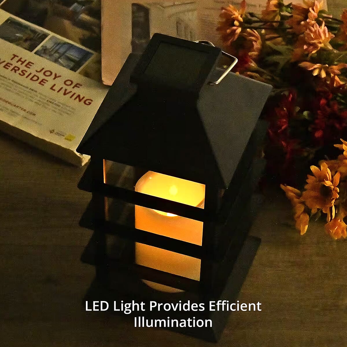 Black Solar Row Pattern Rechargeable Hanging LED Lantern image number 7