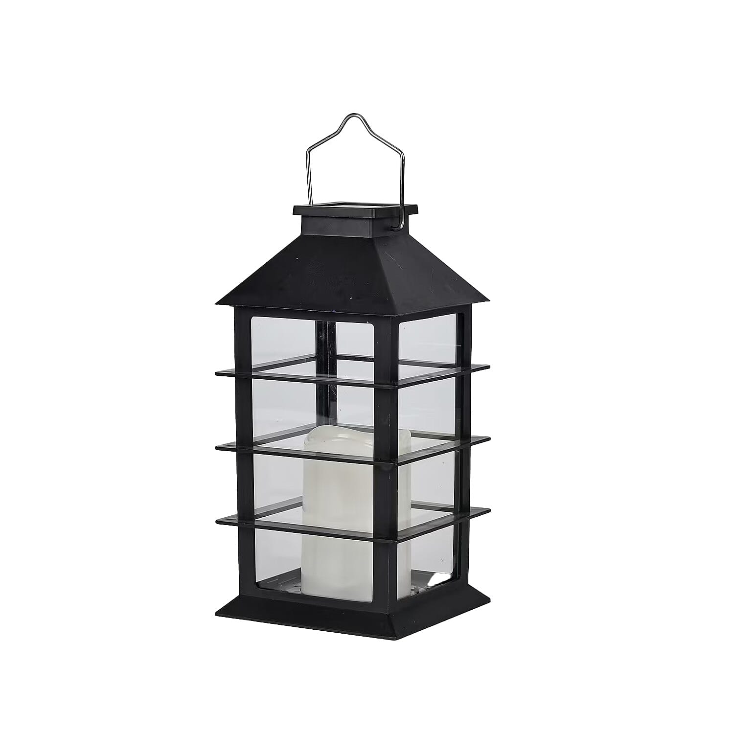 Black Solar Row Pattern Rechargeable Hanging LED Lantern