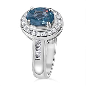 Blue Zircon and White Zircon 3.35 ctw Ring in Rhodium Over Sterling Silver (Size 8)