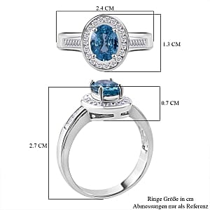 Blue Zircon and White Zircon 3.35 ctw Ring in Rhodium Over Sterling Silver (Size 8)