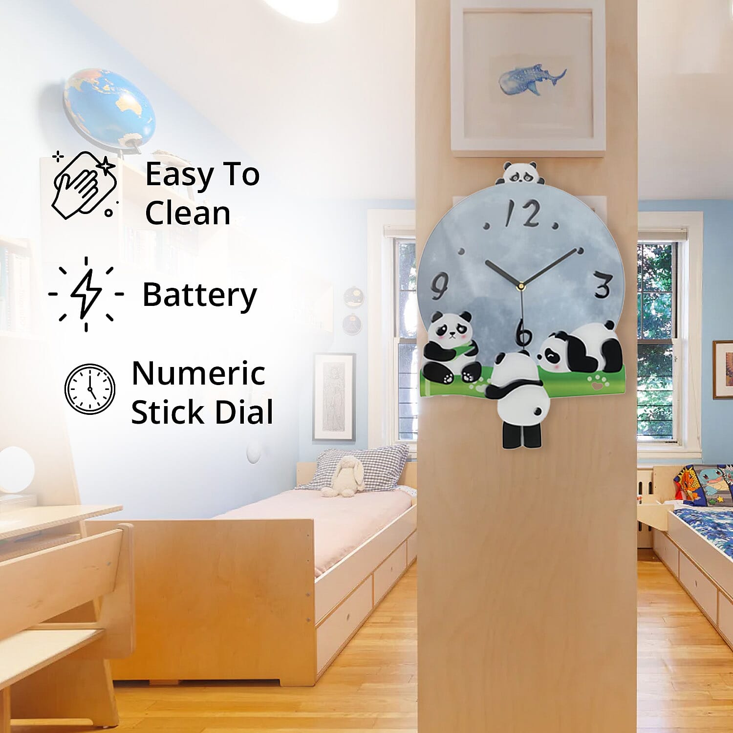 Panda Pendulum Wall Clock (2xAA Not Included)