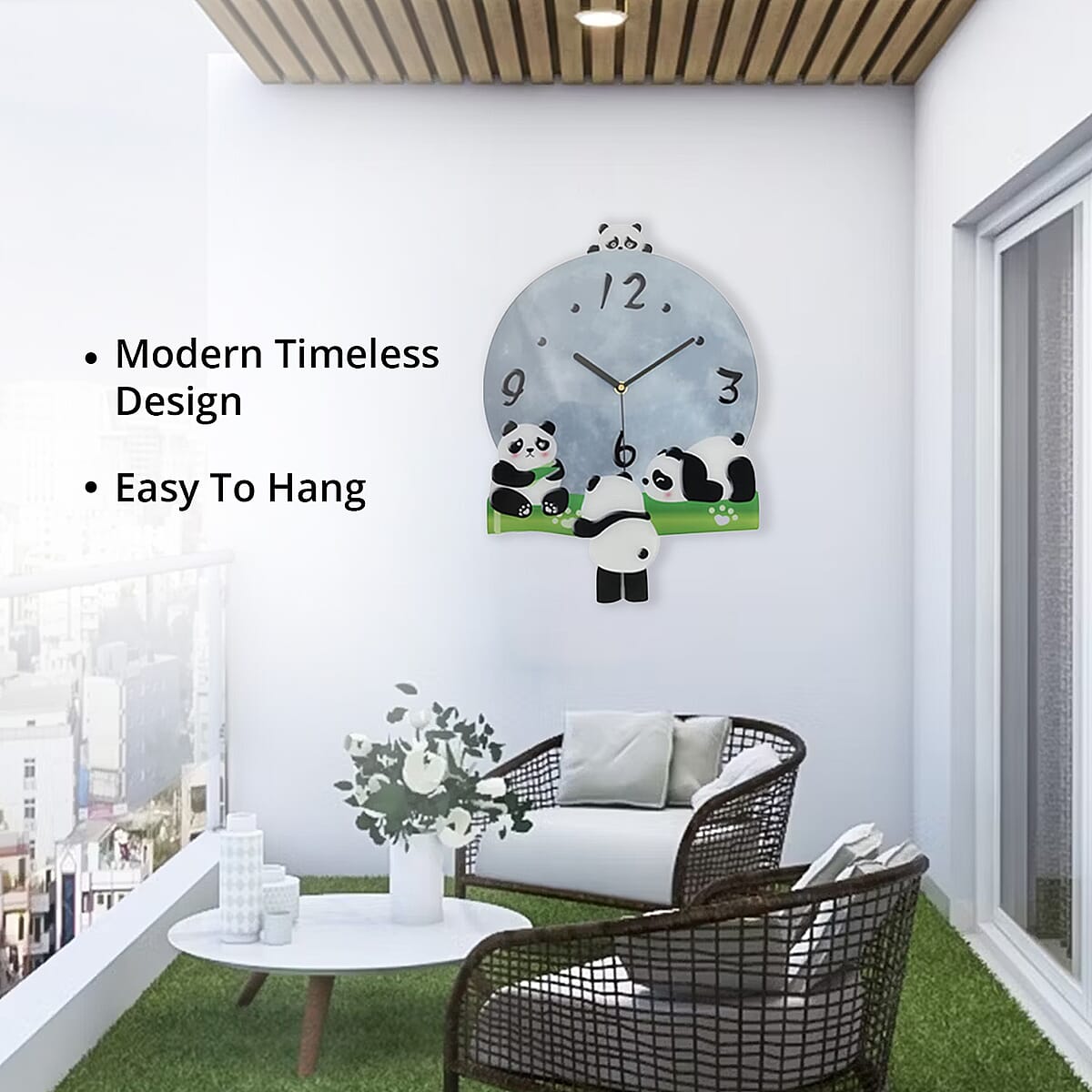 Panda Pendulum Wall Clock (2xAA Not Included) image number 5