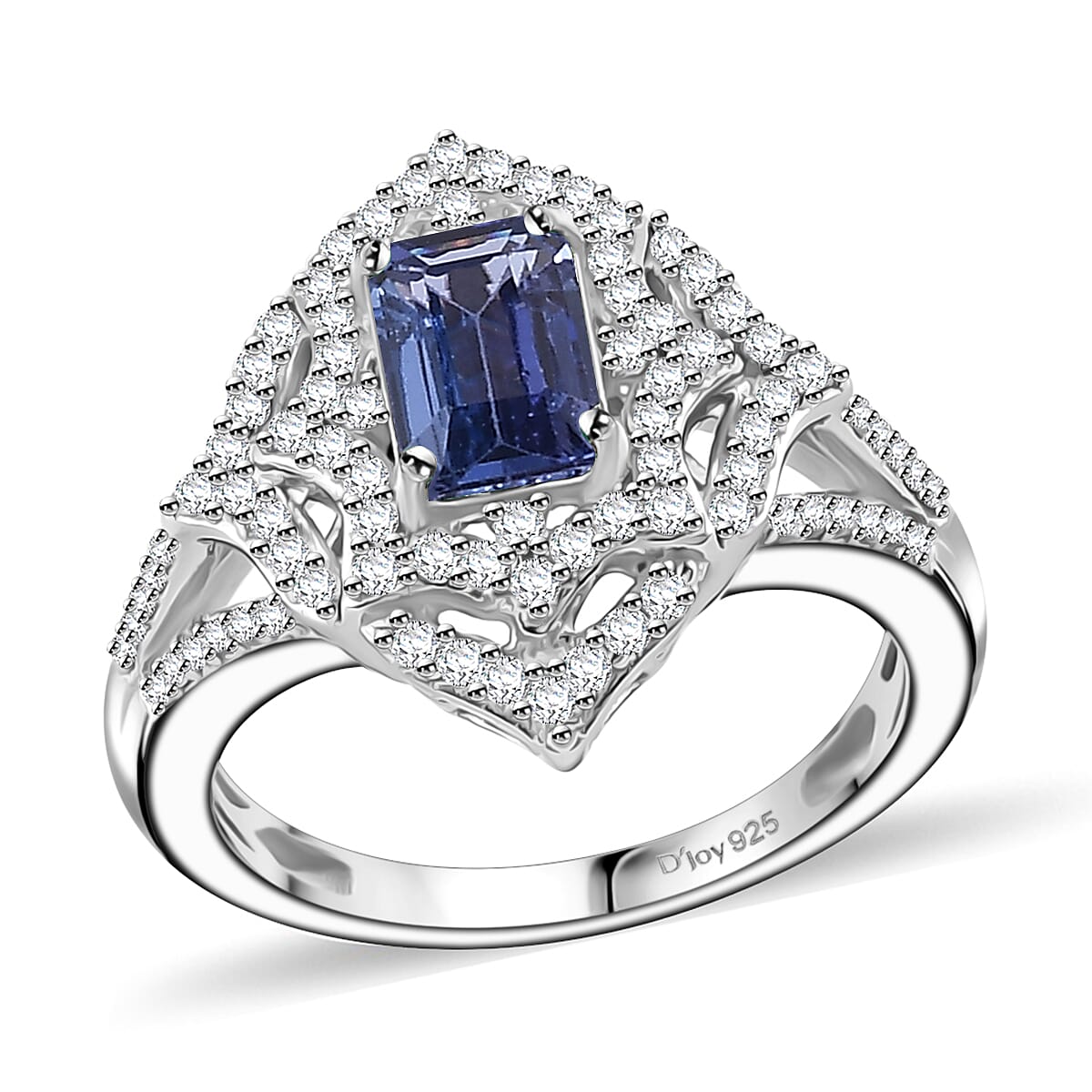 Premium Tanzanite and White Zircon Ring in Rhodium Over Sterling Silver (Size 9.0) 1.85 ctw image number 0
