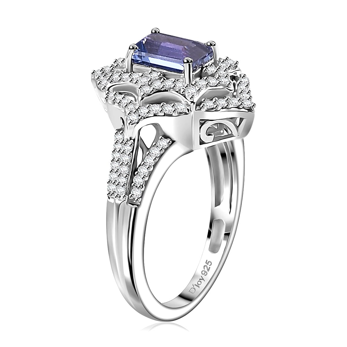 Premium Tanzanite and White Zircon Ring in Rhodium Over Sterling Silver (Size 9.0) 1.85 ctw image number 3