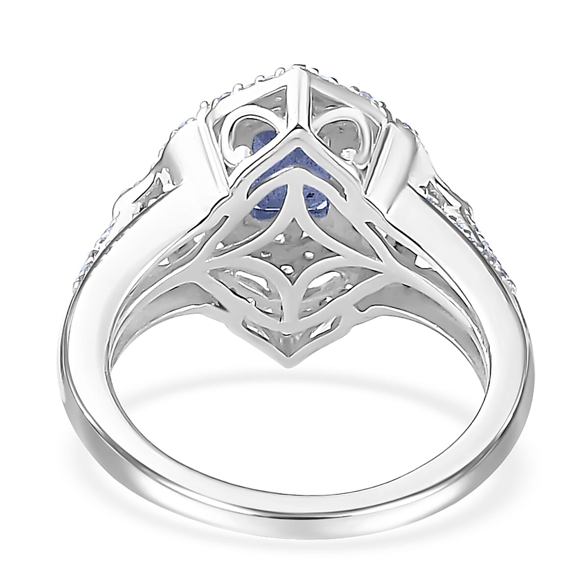 Premium Tanzanite and White Zircon Ring in Rhodium Over Sterling Silver (Size 9.0) 1.85 ctw image number 4
