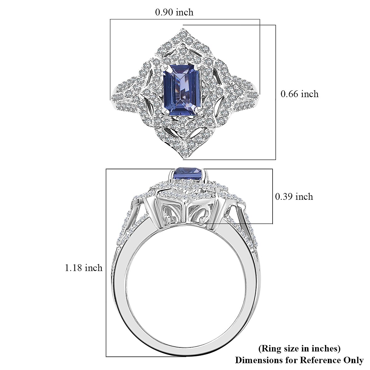 Premium Tanzanite and White Zircon Ring in Rhodium Over Sterling Silver (Size 9.0) 1.85 ctw image number 5