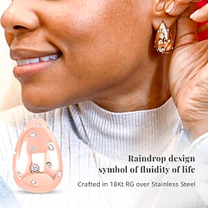 Raindrop Earrings in 18Kt Rose Gold over Hypoallergenic Stainless Steel and Simulated Diamonds