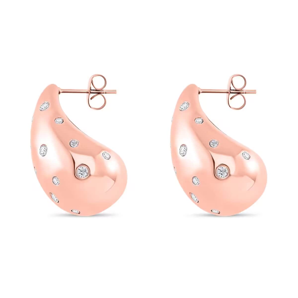 Raindrop Earrings in 18Kt Rose Gold over Hypoallergenic Stainless Steel and Simulated Diamonds image number 7