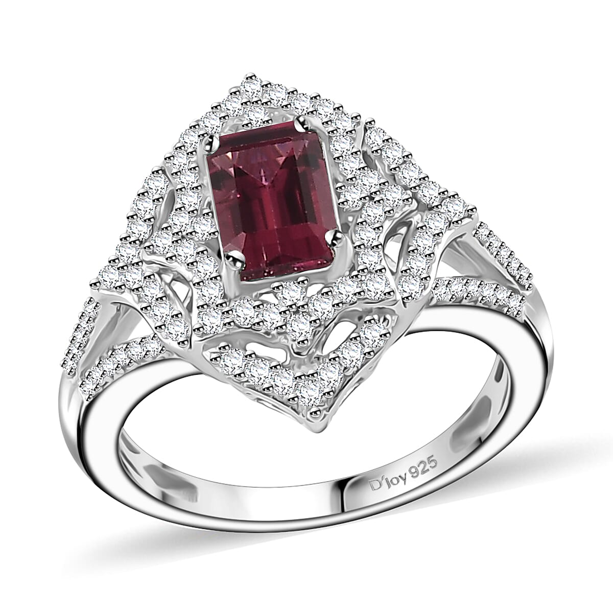 Premium Ofiki Rubellite and White Zircon Ring in Rhodium Over Sterling Silver (Size 10.0) 1.85 ctw image number 0