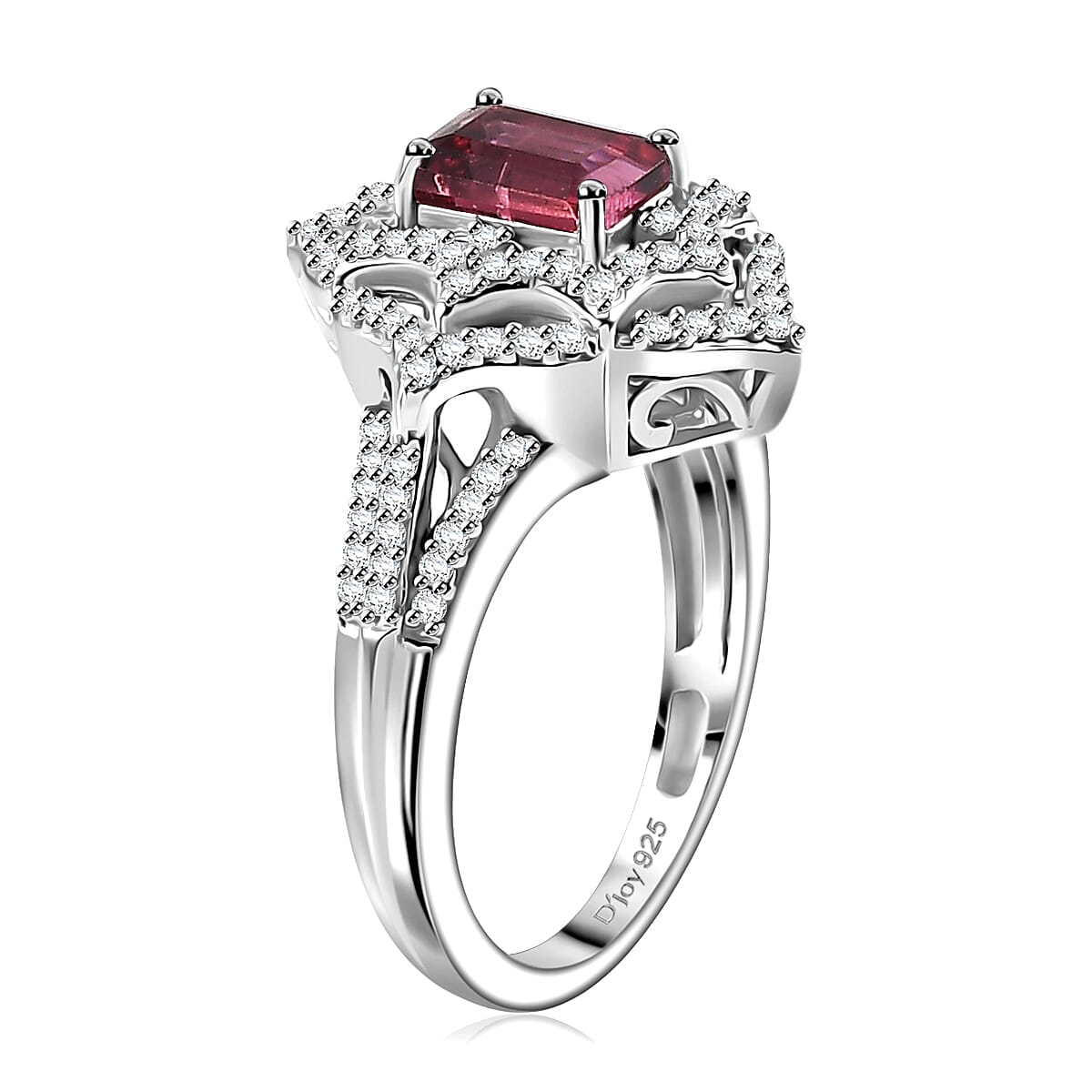 Premium Ofiki Rubellite and White Zircon Ring in Rhodium Over Sterling Silver (Size 10.0) 1.85 ctw image number 3