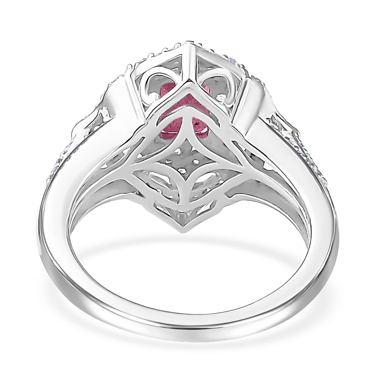 Premium Ofiki Rubellite and White Zircon Ring in Rhodium Over Sterling Silver (Size 10.0) 1.85 ctw image number 4