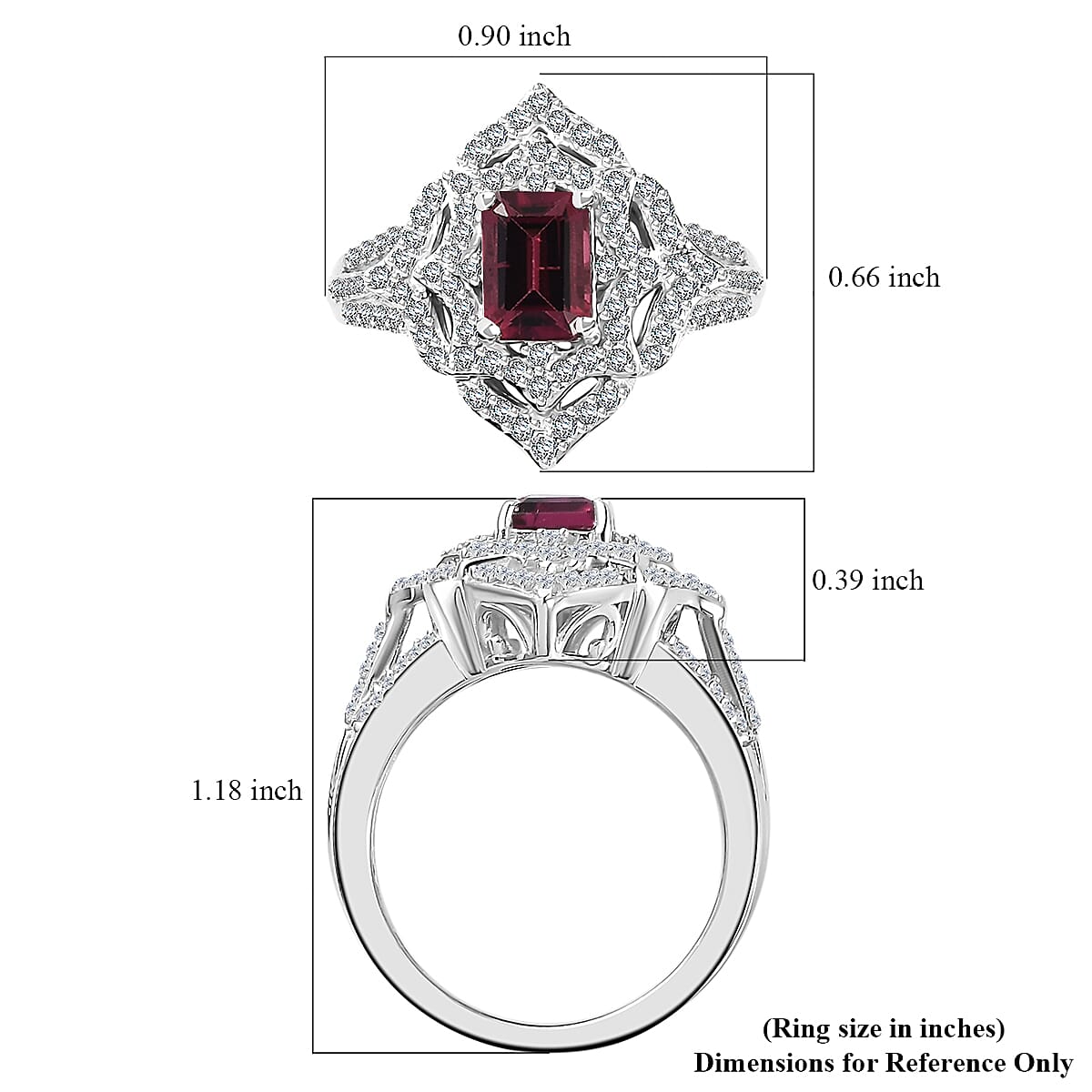 Premium Ofiki Rubellite and White Zircon Ring in Rhodium Over Sterling Silver (Size 10.0) 1.85 ctw image number 5