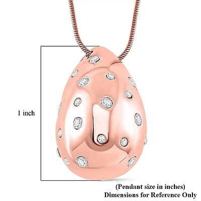 Raindrop Pendant Necklace in 18Kt Rose Gold over Hypoallergenic Stainless Steel and Simulated Diamonds